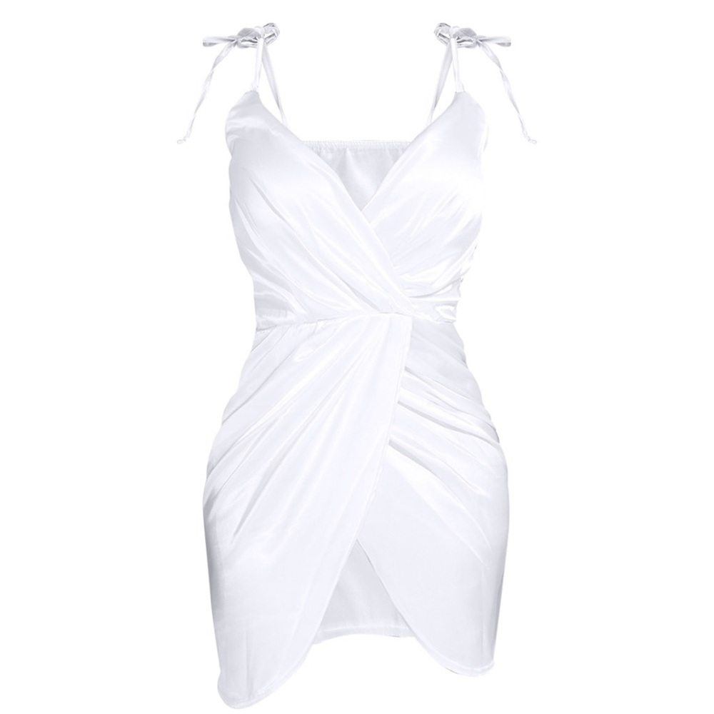 Pretty Little Thing NWT White Faux Wrap Satin Mini Dress - Size 14